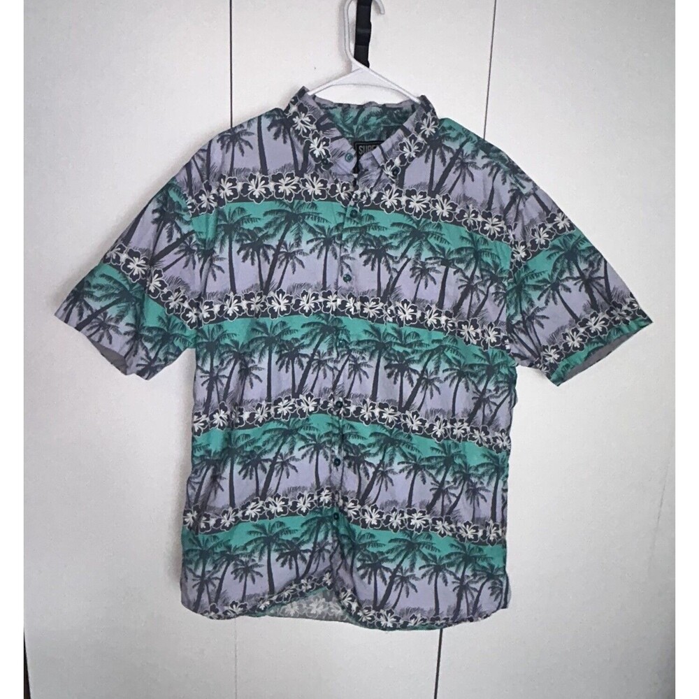 Super Massive Men's Button-Up Shirt Size XL Floral Print Hawaiian Palm Trees